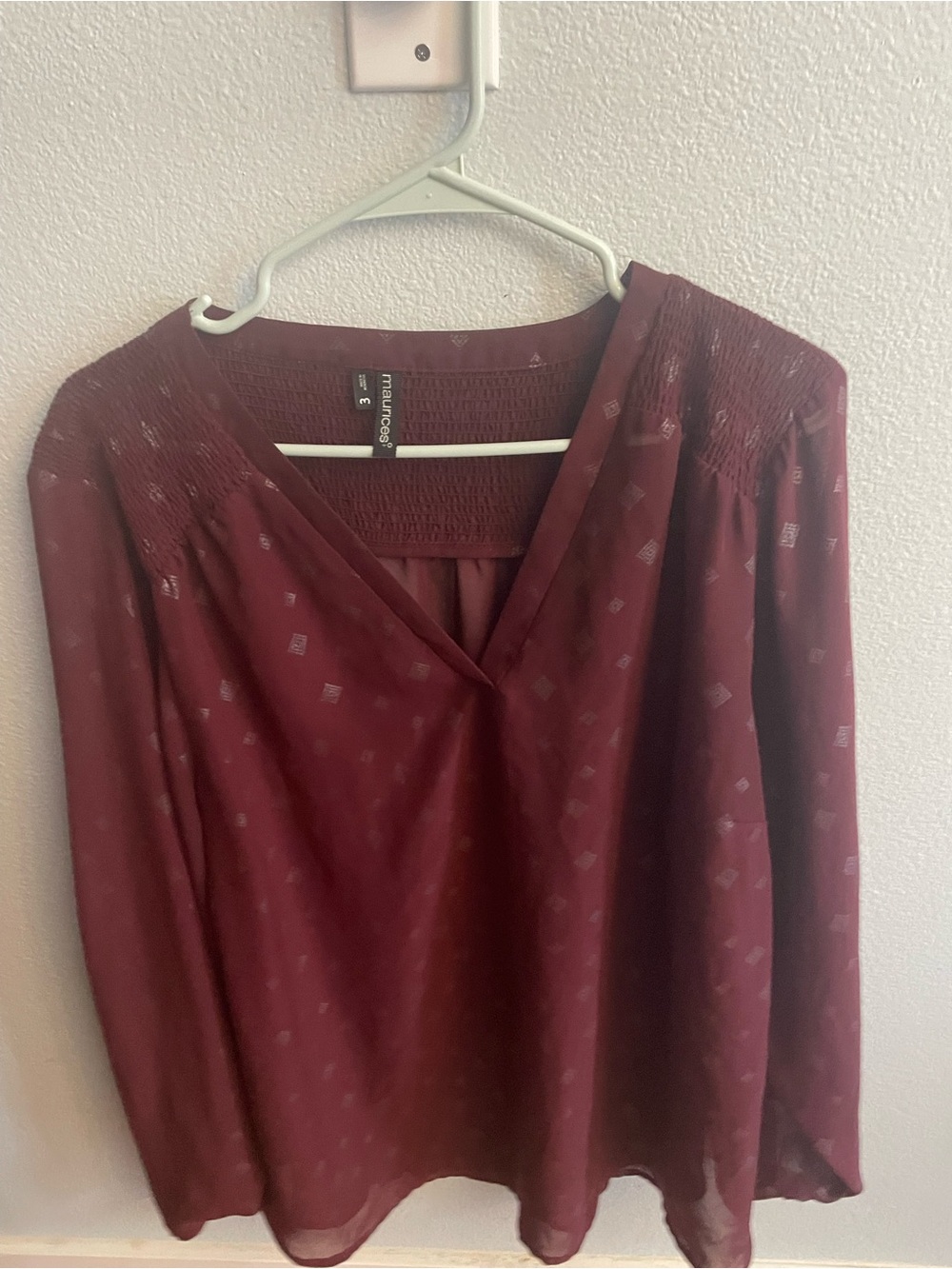 Maurices Women's Burgundy V-Neck Long-Sleeve Blouse